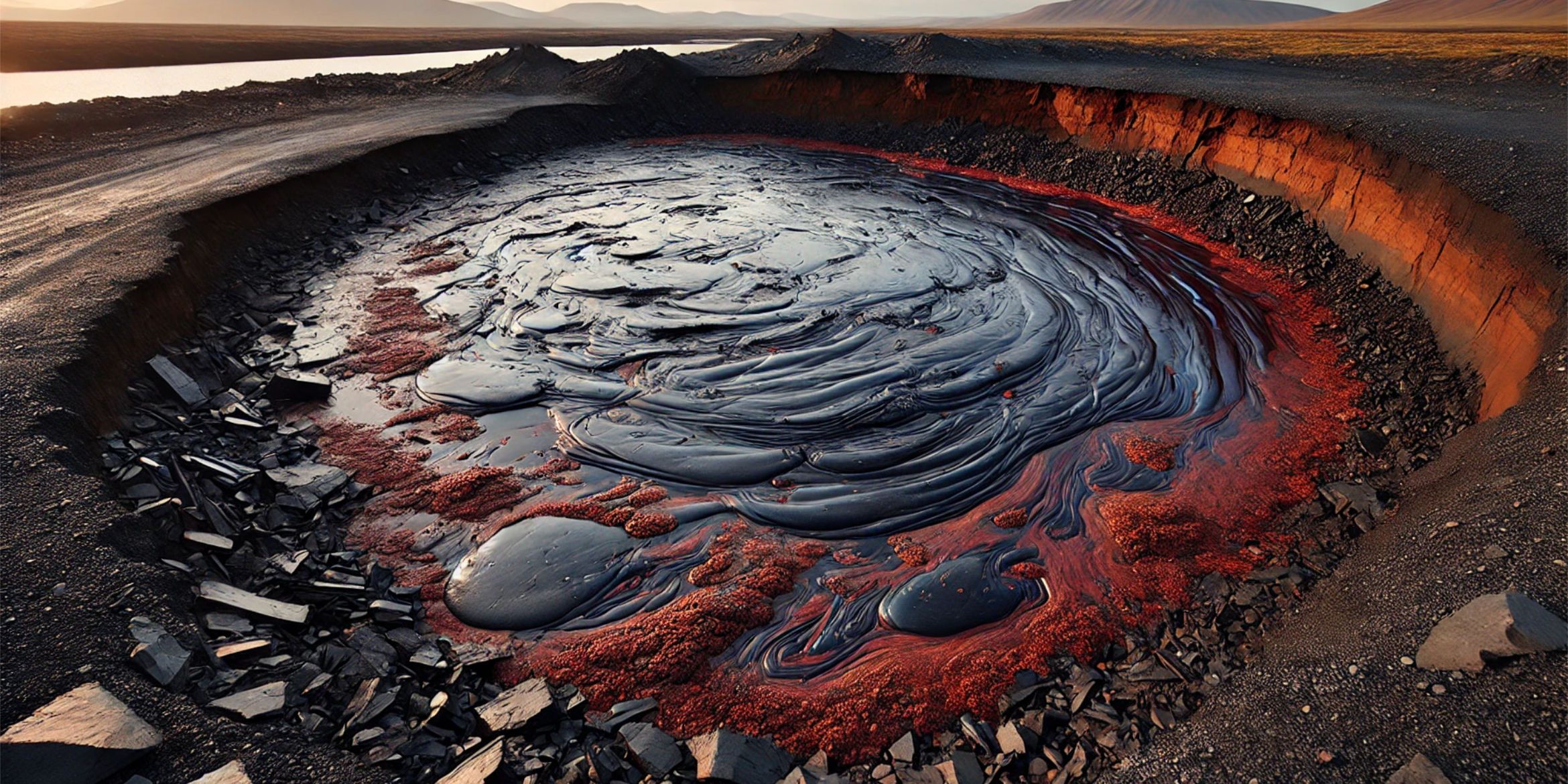 colorful geothermal crater with an asphalt lake